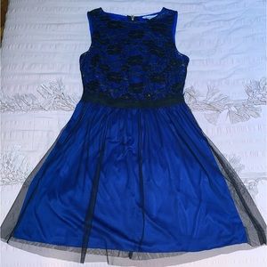 Royal Blue Dress with Black Lace Detail